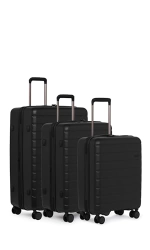 ANTLER Luggage Set of Black Hard Shell Suitcases with 4 Double Spinner Wheels & Expander Zip - Cabin, Medium & Large - Lightweight Suitcases for Travel - TSA Approved Locks - Stamford 2.0 Suitcase