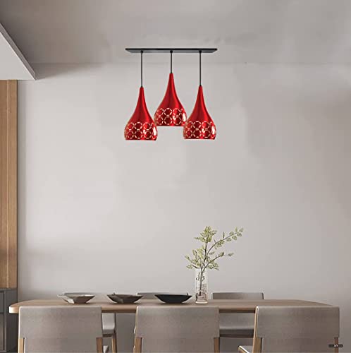Image of GreyWings Metal Cut 3 Light Linear Hanging Light Ceiling Pendant Lamp, 6 inch Small, Red