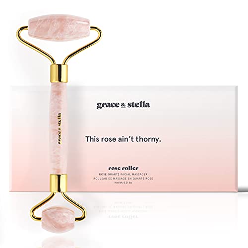 big face grace - Rose Quartz Face Roller - Face Roller Skin Care - Facial Roller - Stone Roller For Face - Face Massager Roller For Lymphatic Drainage - Quartz Roller For Face - Crystal Face Roller by grace and stella