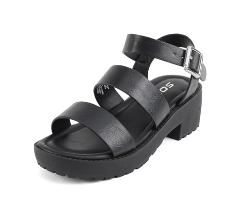 Image of Soda ACCOUNT-2 ~ Little Kids /Children /Girls Open Toe Two Bands Lug sole Fashion Block Heel Sandals with Adjustable Ankle Strap