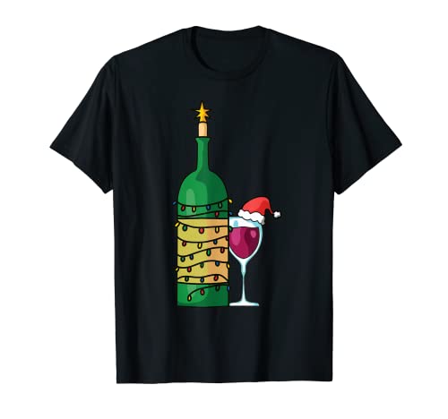 Árbol de Navidad Botella de vino con temática navideña Vacaciones Cool Camiseta