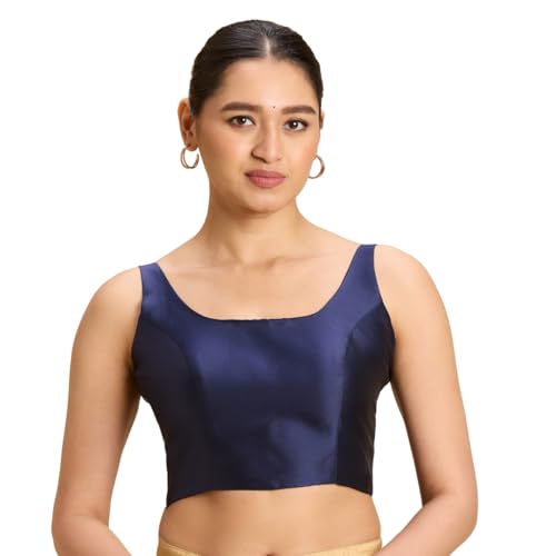 Image of Studio Shringaar Women's Polyester Sleeveless Satin Padded Saree Blouse