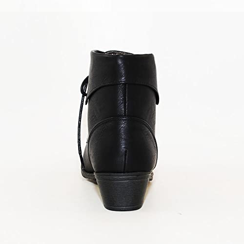 TOP Moda EC89 Women's Foldover Lace Up Low Chunky Heel Ankle Booties2