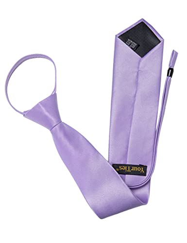 Image of YourTies Zipper Tie for Men Adjustable Pre-tied Satin Neckties and Pocket Square Set Solid Color Business Formal Wedding