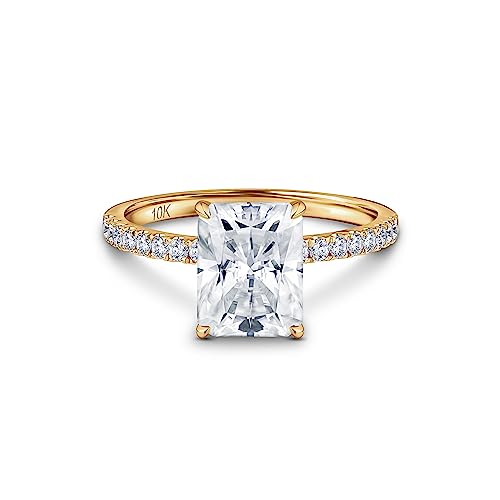 ISAAC WOLF 10k Gold 3 Carat Moissanite Ring Radiant Cut Engagement Rings for Women