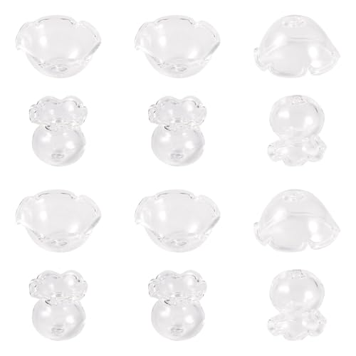 FASHEWELRY 12Pcs Transparent Flower Glass Beads Caps Crystal Wind Bell Floral & Trumpet Flower Beads Set Jellyfish Bead for Craft Wind Chimes Tassels Drop Earring Jewelry Making (Clear)