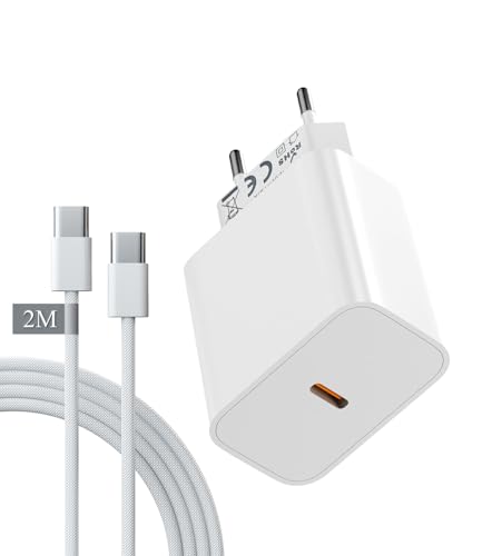 iPhone Ladegerät USB C mit 2M Kabel 20W Schnellladegerät für iPhone 17/16/15 Samsung Galaxy iPad Reise Ladeadapter Netzteil Handy Ladegeräte Stecker (White)