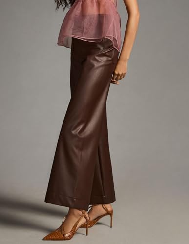 Women's Faux Leather Pants High Waisted Wide Straight Leg Pants PU Trousers with Pockets4