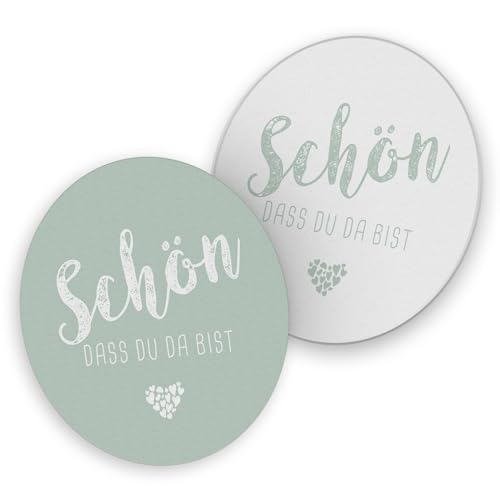 itenga 40x Bierdeckel Untersetzer Schön DASS du da bist rund 10,7 cm Tischdeko für Veranstaltung Gäste Feier (eukalyptus grün)