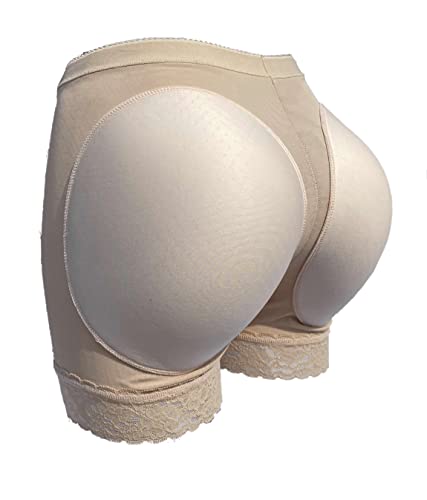 BIMEI Bragas acolchadas para levantamiento de glúteos de 2 picos, sin costuras, con encaje, para ropa interior de niño más grande (XL, beige) Cover