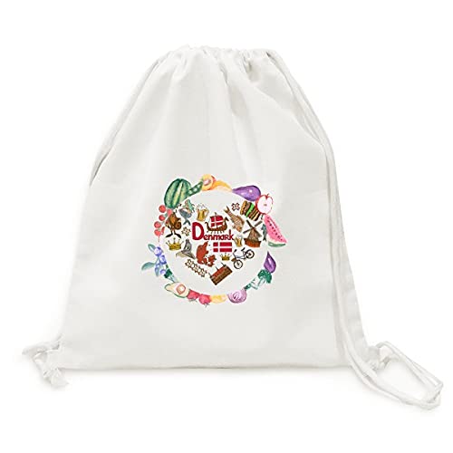 Sac en tissu pliable pour fruits motif paysage et drapeau danois