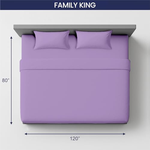 Image of SGI bedding 120 inch W x 80 inch L 4Pc Family King Sheet Set 100% Egyptian Cotton - 600 Thread Count, Fits 15 inch Deep Pocket - Soft Breathable Oversized Sheets, for Extra Large Beds - Lilac