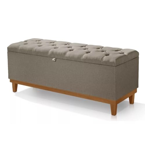 Recamier Paris Baú Linho Marrom 1,00 Base e Pés em Madeira Maciça