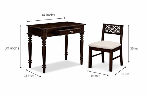 Image of Study Table with Chair for Students Study Desk Table Office Table for Work from Home Writing Office Desk Computer Desk (Dark Walnut)