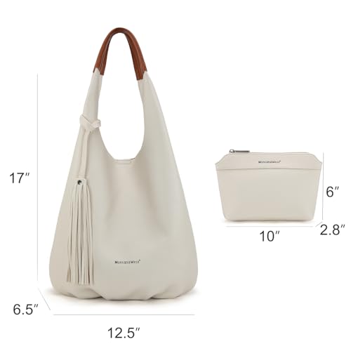 Image of Montana West Hobo Bags for Women Slouchy Handbags 2PCS Tassels Shoulder Bag with Comestic Bag
