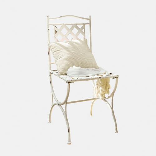 Loberon Gavrielle Chaise - Métal à l’Effet Vieilli - on croirait Une Ancienne Chaise de Jardin !, Blanc Vieilli