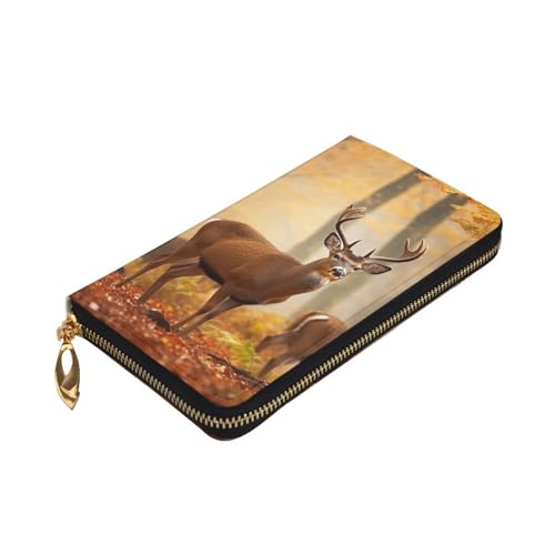 White Tail Deer in Autumn Forest Leather Wallet for Women Long Coin Purse Ultra Slim Credit Cards Holder Bifold Clutch3