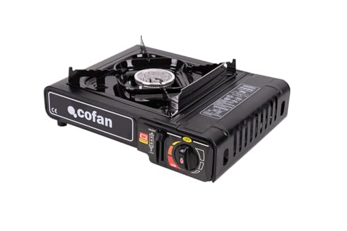 Cofan Hornillo de gas portátil | Boquilla universal | Encendido piezoeléctrico | Adecuado para...