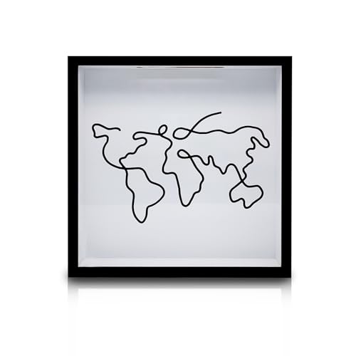 FuninCrea Grande Dimensione 29 * 29CM Avventura Scatole Archivio Viaggi Scatola dei Ricordi con Slot e Mappa del Mondo, Biglietto Shadow Box In Legno Adventure Box per Conservare Biglietti (Nero)