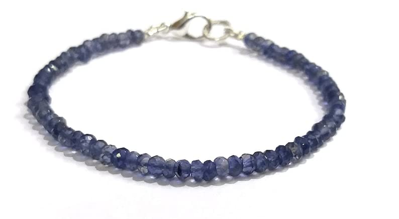 Bracelet iolite perles pierres naturelles facettées 3.5mm bijou unisexe 7 pouces