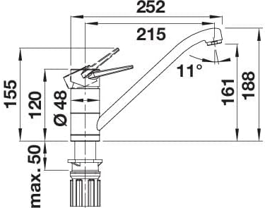 BLANCO WEGA-F II Faucet Dimensions Diagram