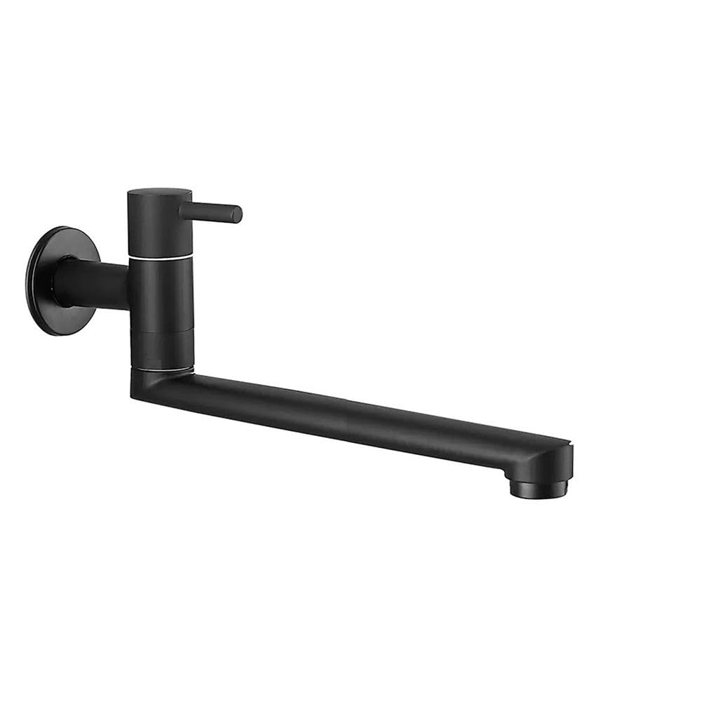 HomeLava Rubinetto da cucina, montaggio a parete, solo acqua fredda, rubinetto da parete, rubinetto per acqua fredda con 360 rotante, beccuccio lungo 23 cm, in acciaio inox, nero