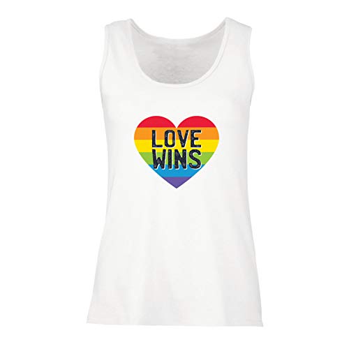 lepni.me Camisetas sin Mangas para Mujer El Amor GANA, el Orgullo, el corazón del Arco Iris - Día de San Valentín (XX-Large Blanco Multicolor)