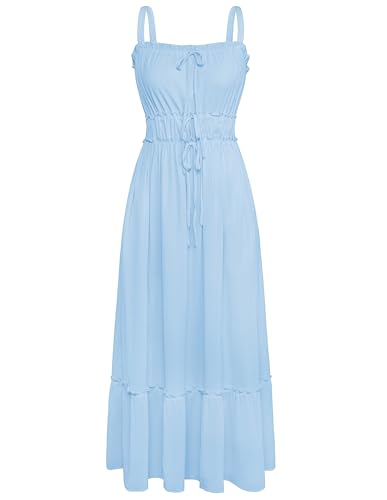GRACE KARIN Damen Ãrmellos Lange Freizeitkleid Maxi Sommerkleid Casual Summer Dresses Flowy Swing Cocktailkleid Hellblau M