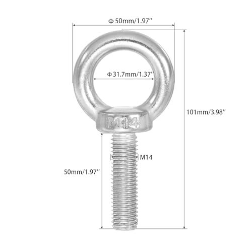 Miniatura 2 de Bebochoi 2 Piezas M14 50 Cancamo, Anillos De Elevación Cancamo, Perno Ojo De Levantamiento De Rosca Macho In 304 Acero Inoxidable, Para La Función De Fijar Y Colgar Vallas, Toldos, Velas De Sol