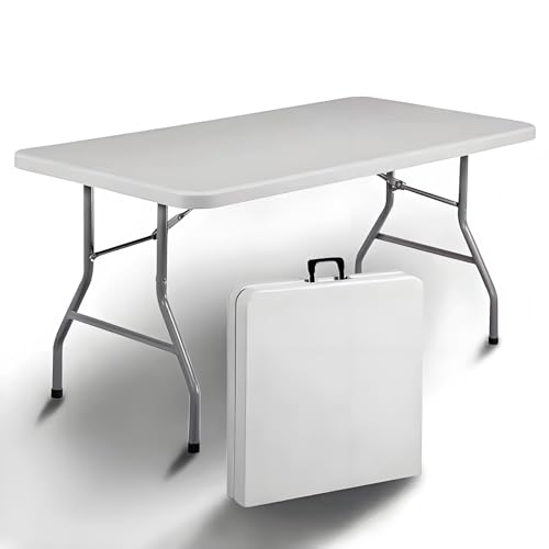 IZTOSS Table Pliante Exterieur et Bancs Pliable avec Poignées latérales,Facile à Transporter (Blanc-Table)