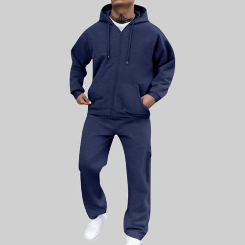 Mens Track Suits 2 Piece Set Fleece Lined Sweatsuits Full Zip Up Hoodie and Cargo Pants Tracksuits with Pockets 20252