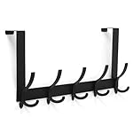 Over The Door Hooks for Hanging, Over The Door Hanger, Over The Door Towel Rack for Bathroom with 5 Triple Coat Hooks, Bathroom Towel Holder Towels Hanger (Black, 1 Pack)