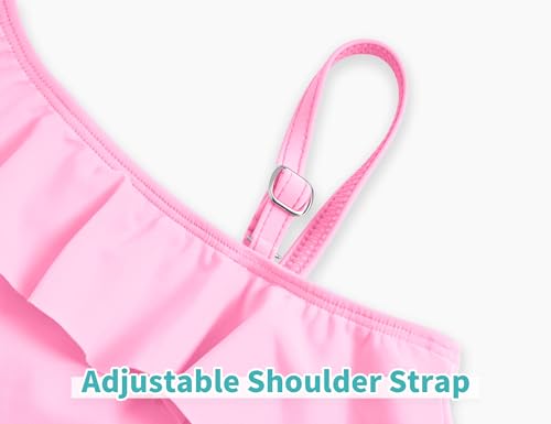 Image of Snowheart Girls Swimsuit Adjustable Shoulder Strap UPF50+ One-Shoulder Ruffle Bathing Suit 3-12T