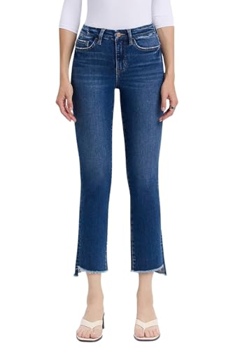Flying Monkey Women's High-Rise Raw Step Hem Cropped Slim Straight Leg Jeans