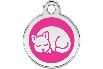 Red Dingo Custom Engraved Dog ID Tag - Sleepy Kitty Small/Hot Pink