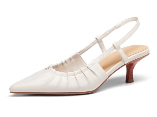 Image of Coutgo Women Slingback Kitten Heels Pointed Toe Slip On Pleated Dress Shoes | Women's Pumps,Low Heels,Closed Toe,Short Heels,Comfortable,Work Shoes,Party,Wedding,Dressy Casual
