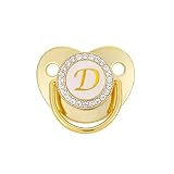 luoluoluo Baby-Schnuller, Gebogenes Design 26 Buchstaben Name Initialen Schnuller mit Clips Goldener Baby-Schnuller für 6 Bis 18 Monate Baby