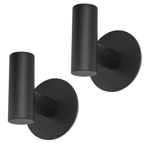 SZWLJ 2PCS Black Towel Hooks Self Adhesive, 304 Stainless Steel Bathroom Towel Hooks & Coat Hooks,Heavy Duty No Drilling - for Doors, Walls, Kitchen, Bathroom, Cupboards, Office