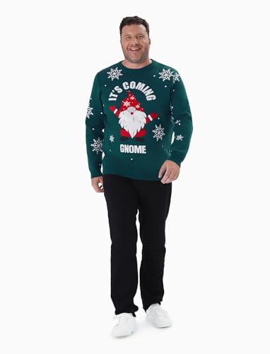 PATPAT Ugly Christmas Sweater Family Set His and Hers Christmas Sweaters Long Sleeve Dark Green Gnome Xmas Holiday Party Knitted Pullover Tops Dad and Son Christmas Sweaters for Couples Adults Men L2