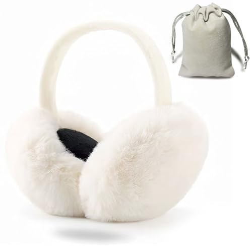 ZOCONE Ear Muffs Women Fluffy Ear Warmers, Soft Winter Earmuffs Ear Covers for Cold Weather Foldable Ear Muffs for Women Girls Men, Windproof Plush Earmuffs for Winter Outdoor (White)