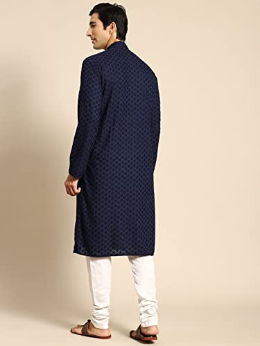 Image of Rajubhai Hargovindas Men Pure Cotton Chikankari Embroidered Straight Kurta