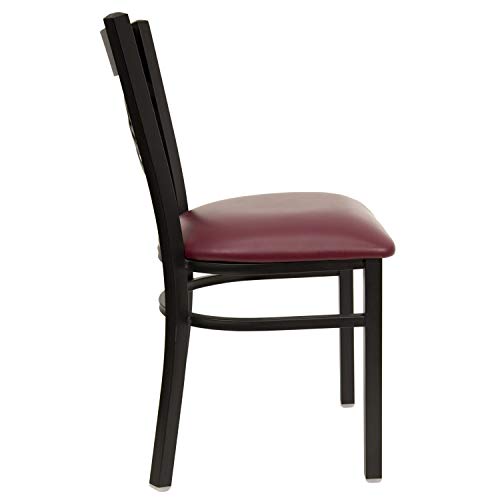 Image of Flash Furniture 2 Pack HERCULES Series Black ''X'' Back Metal Restaurant Chair - Burgundy Vinyl Seat