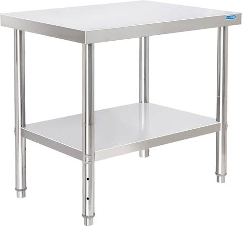 KUARBARR Stainless Steel Table for Prep &amp; Work with Undershelf 24 x 30 Inches NSF Metal Commercial Kitchen Prep Table with Adjustable Under Shelf Worktable for Restaurant Home Outdoor
