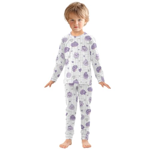 Pajama Sets Long Sleeve Purple Characters with Hearts Soft Comfy Sleepwear 2 Piece PJS 3-8T2