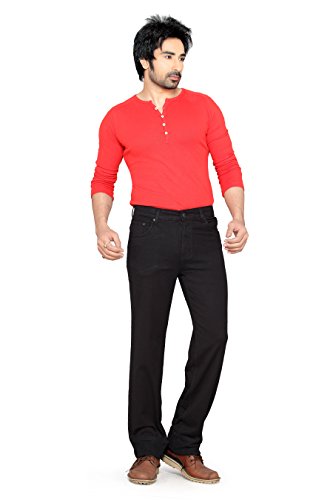Image of Mens Super Stretchable Relax Fit Silky Fabric Jeans- Black