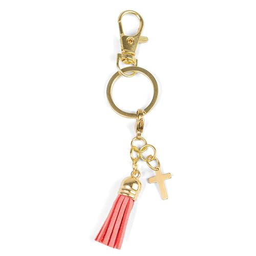 LOGOS TRADING POST Cross Charm Keychain with Tassel - Minimalist Gold Cross Bag Charm