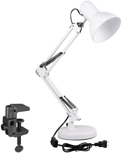 TORCHSTAR Metal Desk Lamp, Adjustable Swing Arm, E26, White