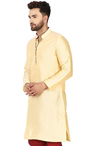 SKAVIJ Men's Indian Art Silk Kurta Casual Long Shirt Party Wear Dress4