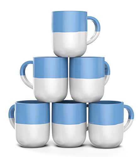 Francois Et Mimi, Set Of 6 Large 16 Ounce Ceramic Coffee Mugs (White And Blue) #TOP29