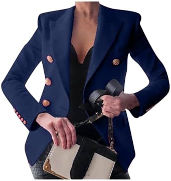 YMING Womens Double Breasted Long Sleeve Blazer Lapel Open Front ...